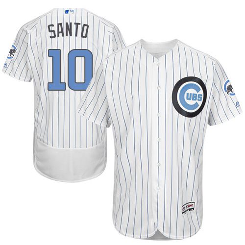 Cubs #10 Ron Santo White(Blue Strip) Flexbase Authentic Collection Father's Day Stitched MLB Jersey - Click Image to Close